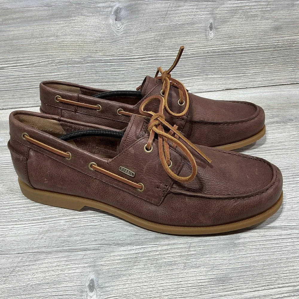 Fossil Men's Authentic Original Brown Leather Casual Boat Dock Shoes Size 13 M